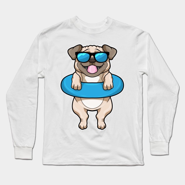 Dog at Swimming with Swim ring & Sunglasses Long Sleeve T-Shirt by Markus Schnabel